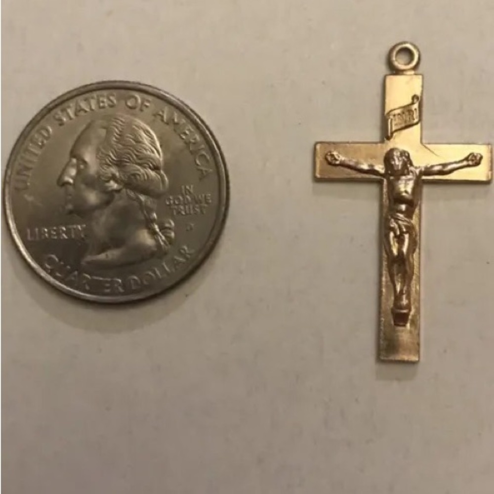 VINTAGE RARE - GOLD FILLED JESUS INRI CROSS Religious PENDANT 1/2010K GF - 1.25"